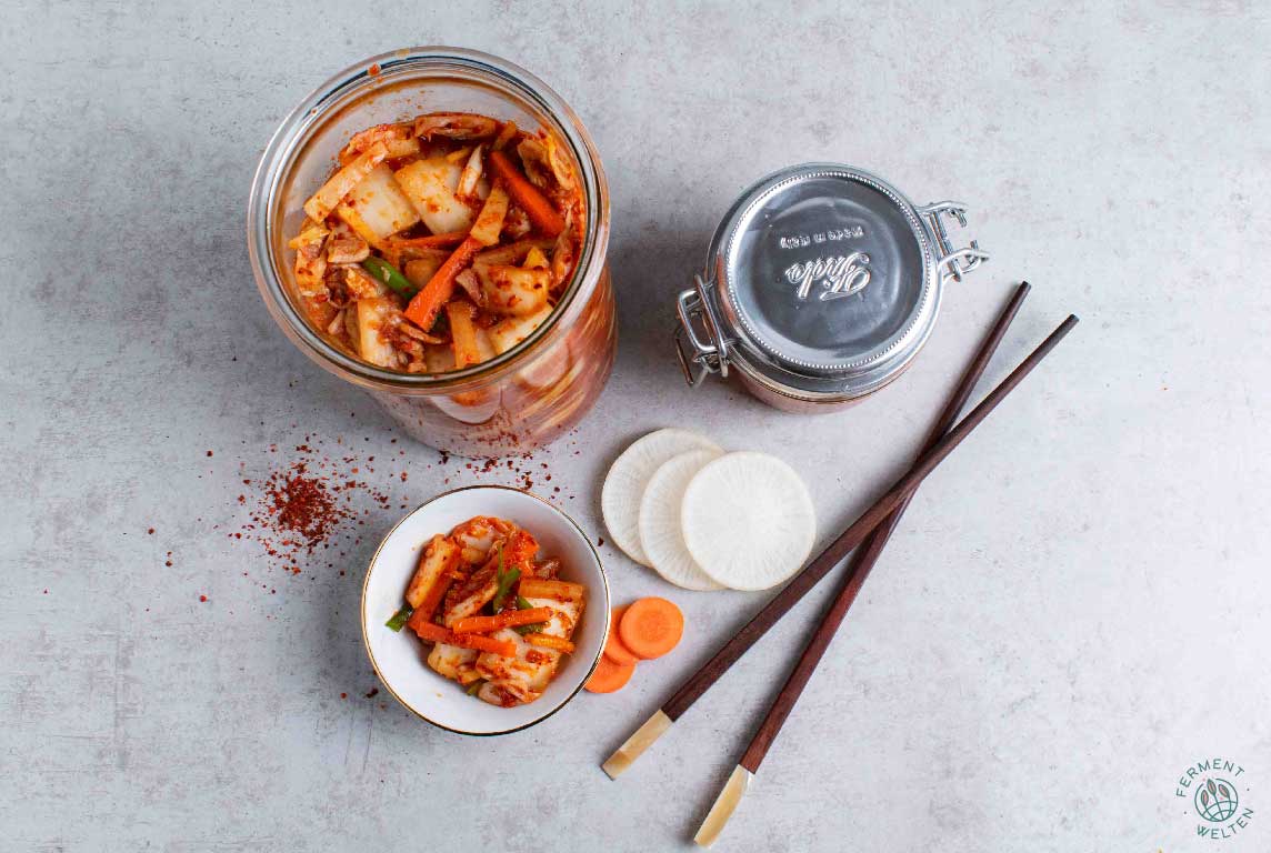 Fertiges veganes Kimchi von oben